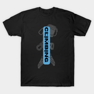 climbing with rock climbing equipment blue T-Shirt